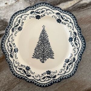 Threshold Navy and Cream Christmas Tree Dinner Plate Small Dessert Size